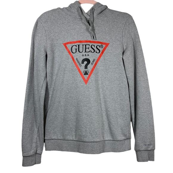 GUESS Gray Graphic Hoodie Long Sleeve Sweatshirt Small - Picture 1 of 9